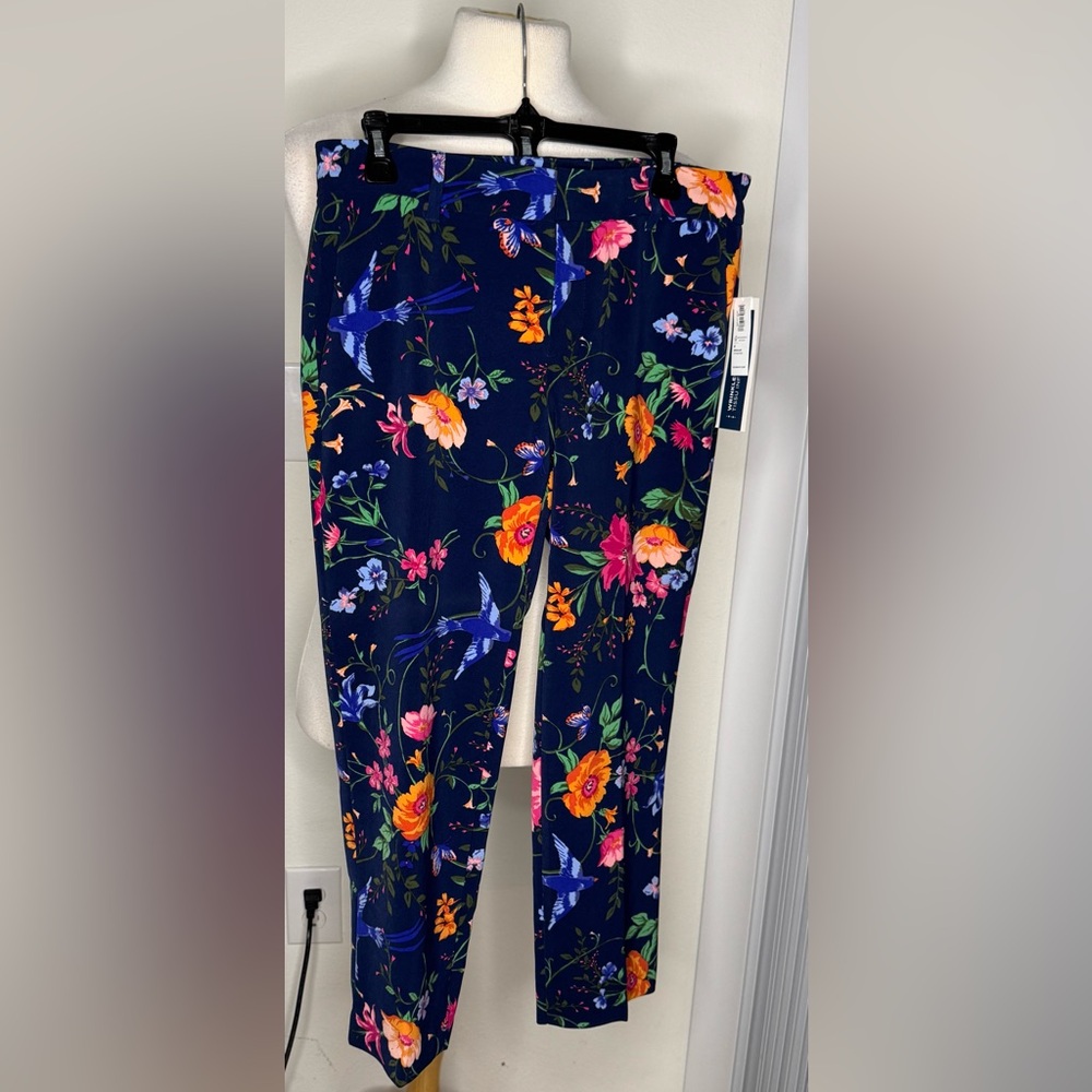 Old Navy pants Harper mid rise blue orange & pink flowers bluebird size 8 NWT